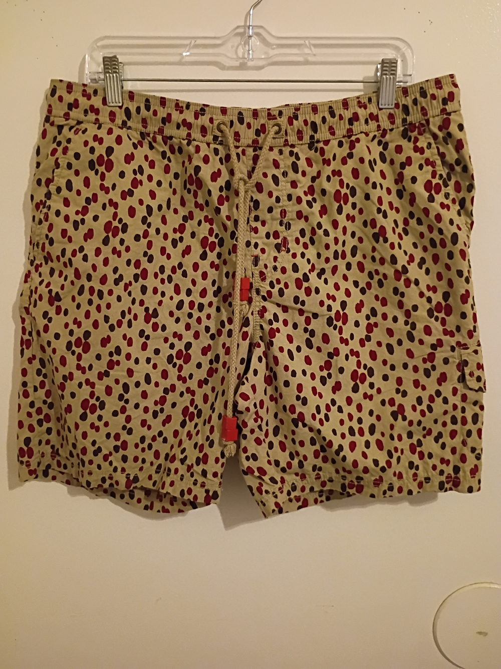Koto Men's Beige Drawstring Hybrid Shorts with Burgundy Spot Print Sz L